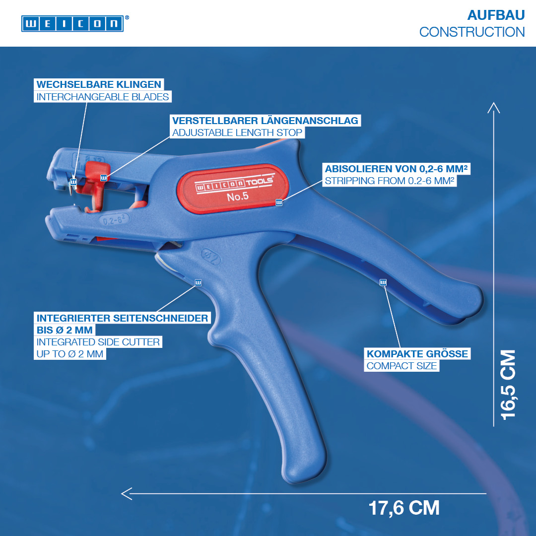 Cleste de dezizolare Nr.5 | pentru toti conductorii uzuali litati si solizi, interval de lucru 0,2 - 6,0 mm²