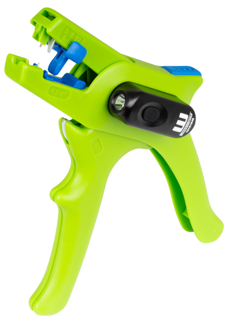 Clește dezizolator No. 5 Green Line LED Set  | Unelte de dezizolare fabricate din materii prime regenerabile în proporție de până la 97 %, set din 2 piese, incluzând clește de dezizolare și lampă de lucru cu LED