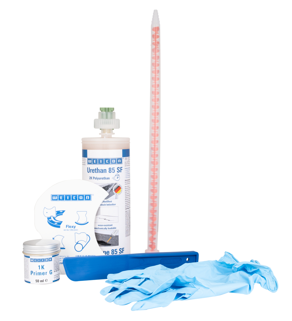 Set reparații benzi transportoare SF | compus de reparatii si acoperire pe baza de poliuree penrtu suprafete din cauciuc, ambalaj de lucru