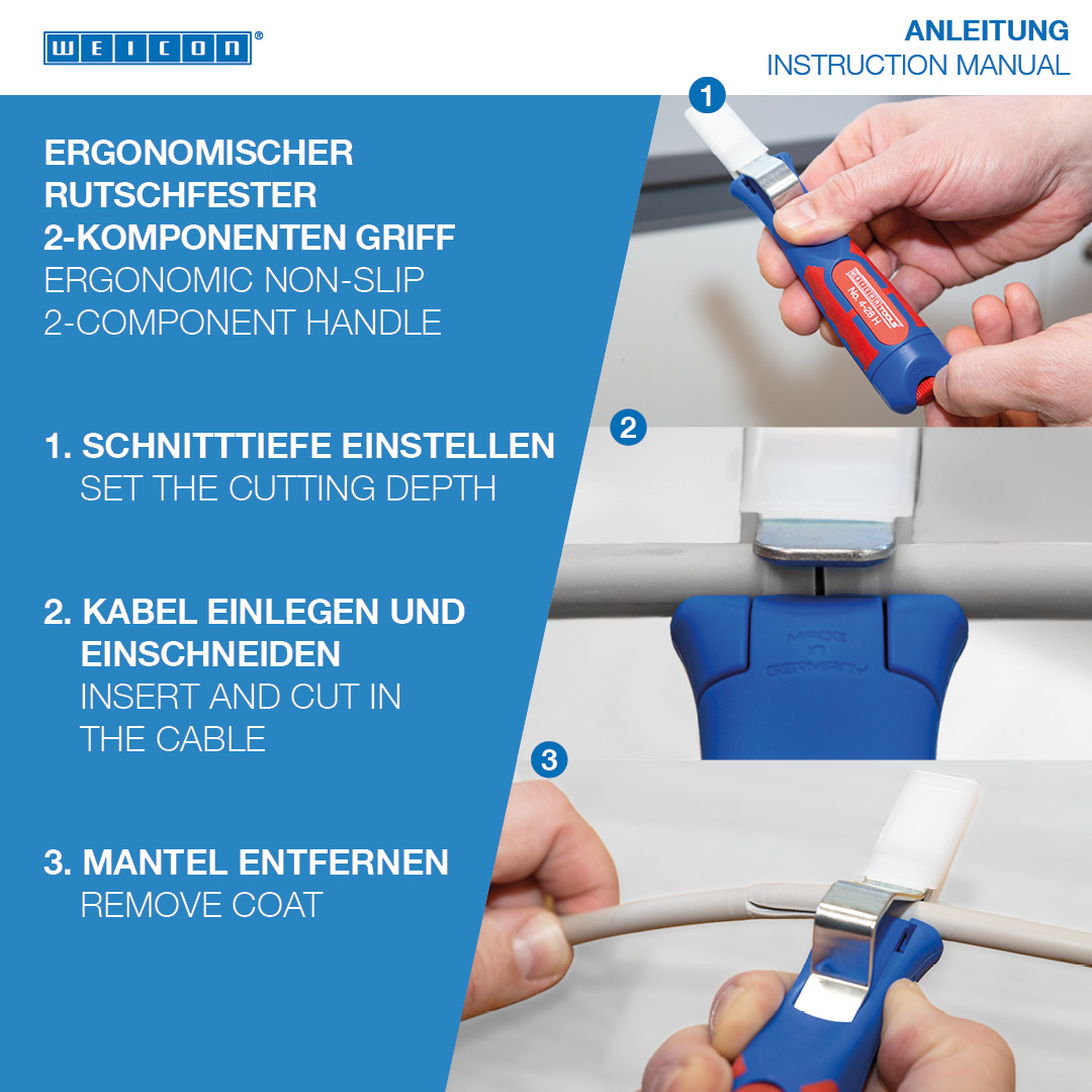 Cuțit dezizolat cablu 4 - 28 H | cu maner bicomponent ce include lama tip carlig si capac de protectie, interval de lucru  4 - 28 mm Ø