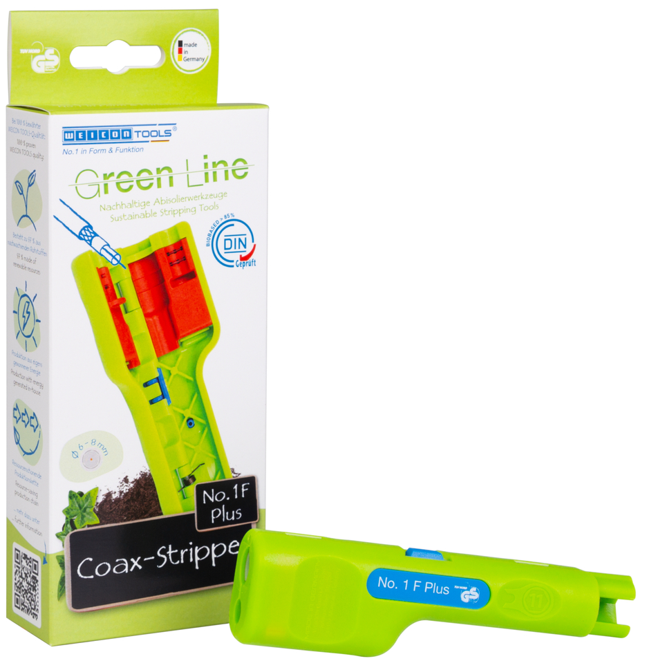 Dezizolator coaxial nr. F1 Green Line (gama verde) - potrivit pentru mufele de tip F cu filet | pentru inlaturarea mantalei si dezizolarea cablurilor coaxiale, inclusiv asistenta la dezrasucire