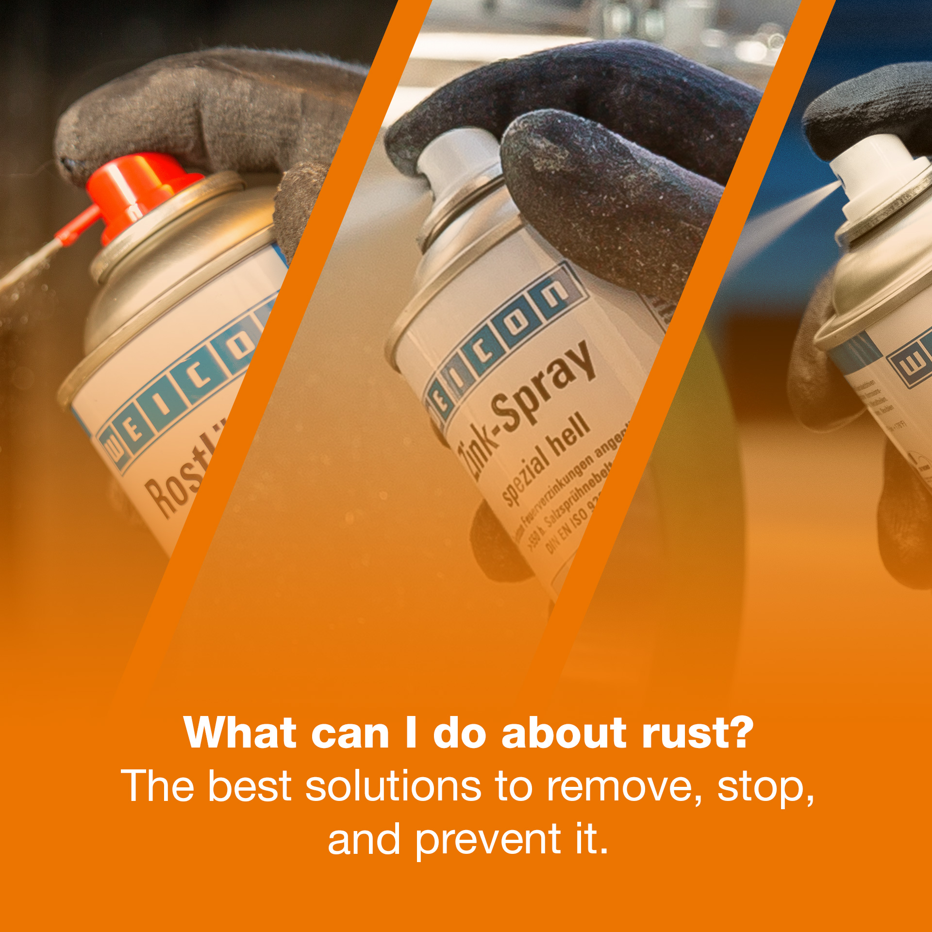 spray can, rust remover, rust spray, gloves, orange background