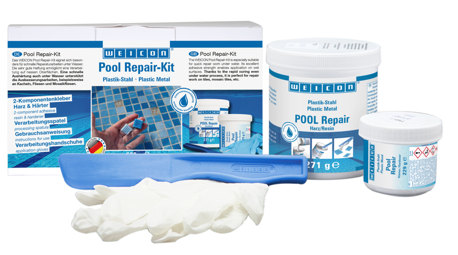 Set de reparat piscine WEICON | reparații rapide, chiar și sub apă