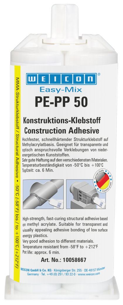 Adeziv adezivul structural acrilic Easy Mix PE-PP 50 | adeziv de constructie pe baza de metil-acrilat pentru materiale plastice speciale Adeziv adezivul structural acrilic Easy Mix PE-PP 50 | adeziv de constructie pe baza de metil-acrilat pentru materiale plastice speciale