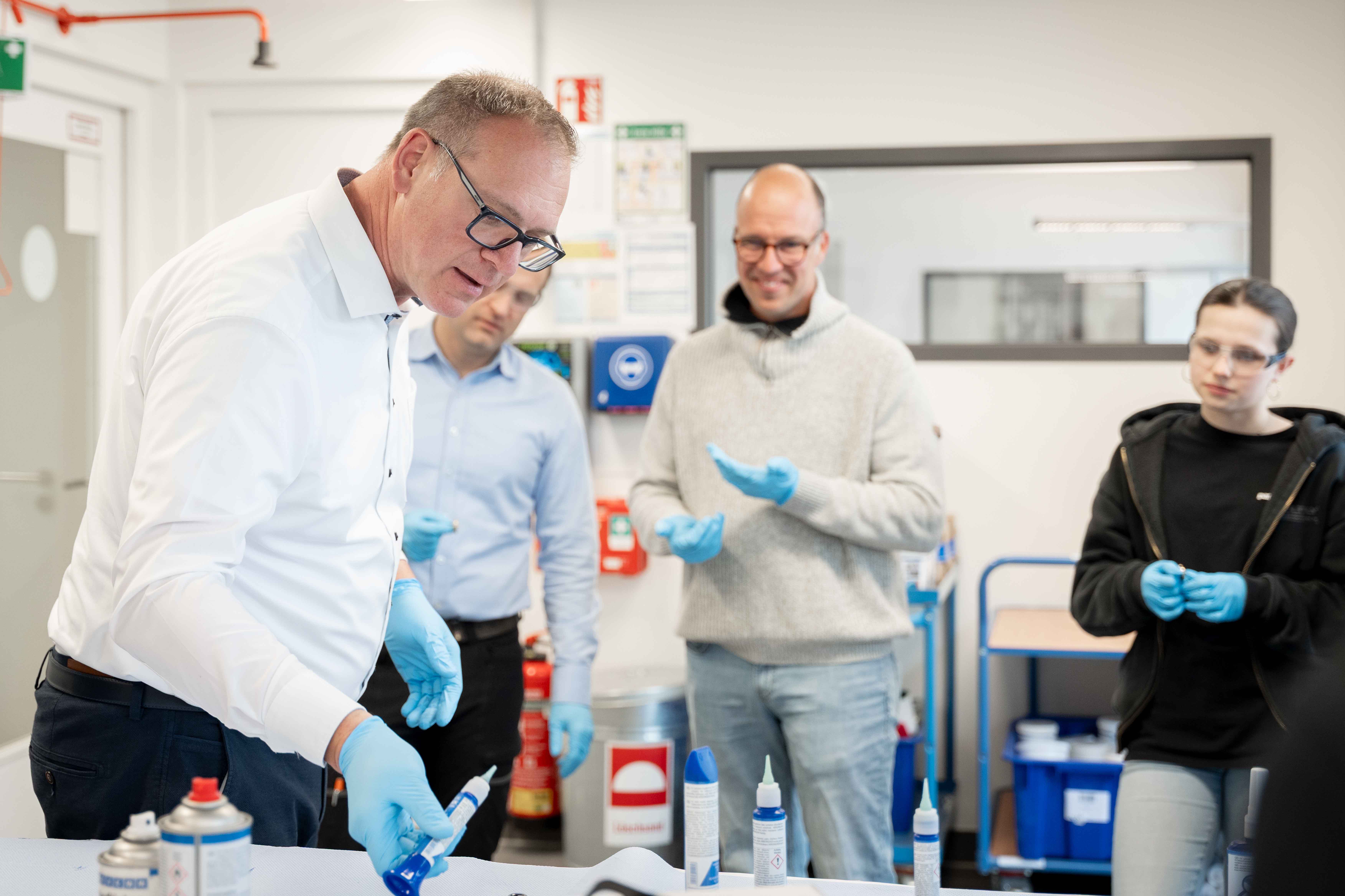gloves, laboratory, man, blue gloves, workshop